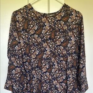 NATURAL LIFE navy and Orange Midi Dress 3/4 Sleeve